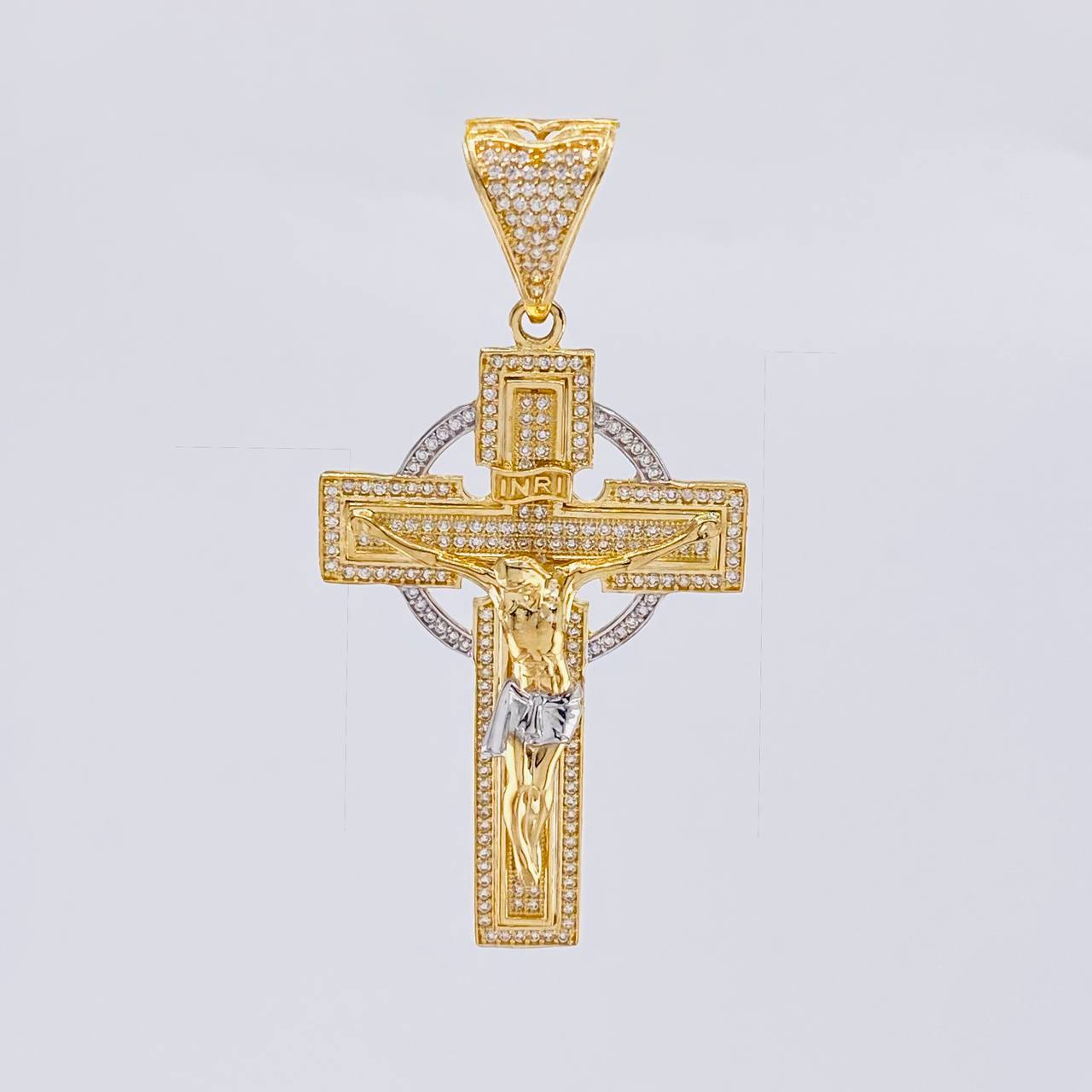 Dije Cruz Cristo 13.5g / 2 1/2 in Dos Oros Amarillo Blanco 18K