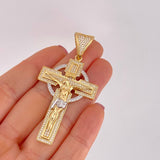 Dije Cruz Cristo 13.5g / 2 1/2 in Dos Oros Amarillo Blanco 18K