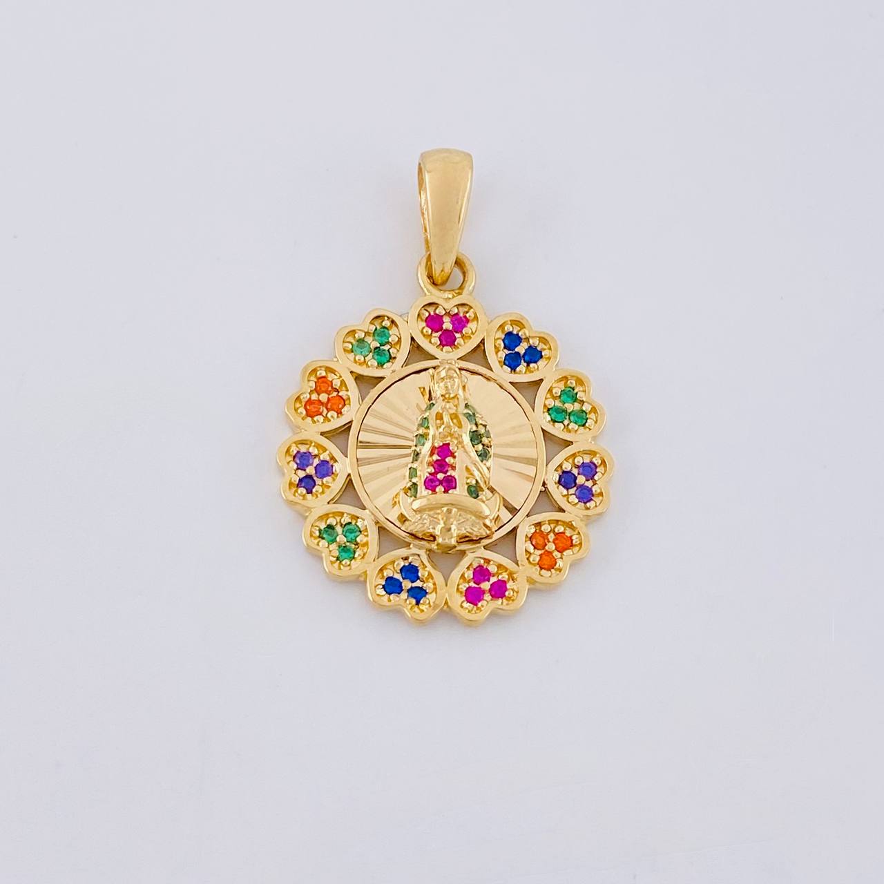 Dije Bordeado Corazones Virgen Guadalupe 3.85g / 1 in Oro Amarillo 18K