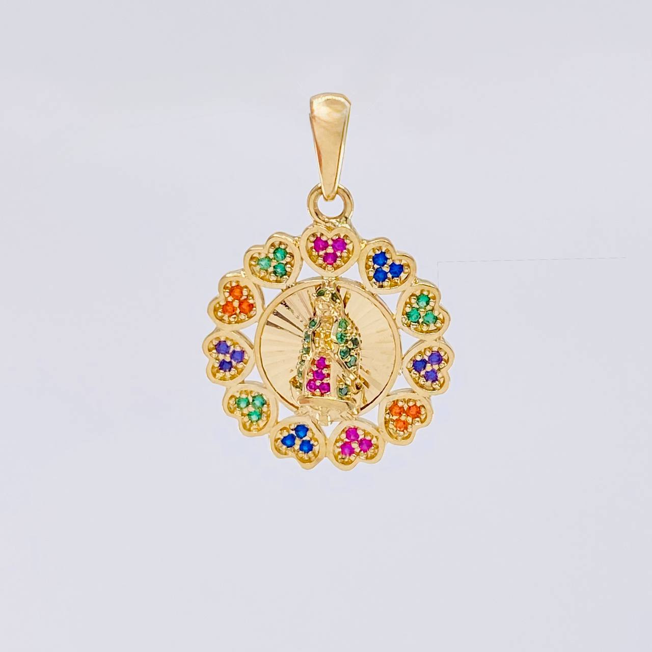 Dije Bordeado Corazones Virgen Guadalupe 3.85g / 1 in Oro Amarillo 18K