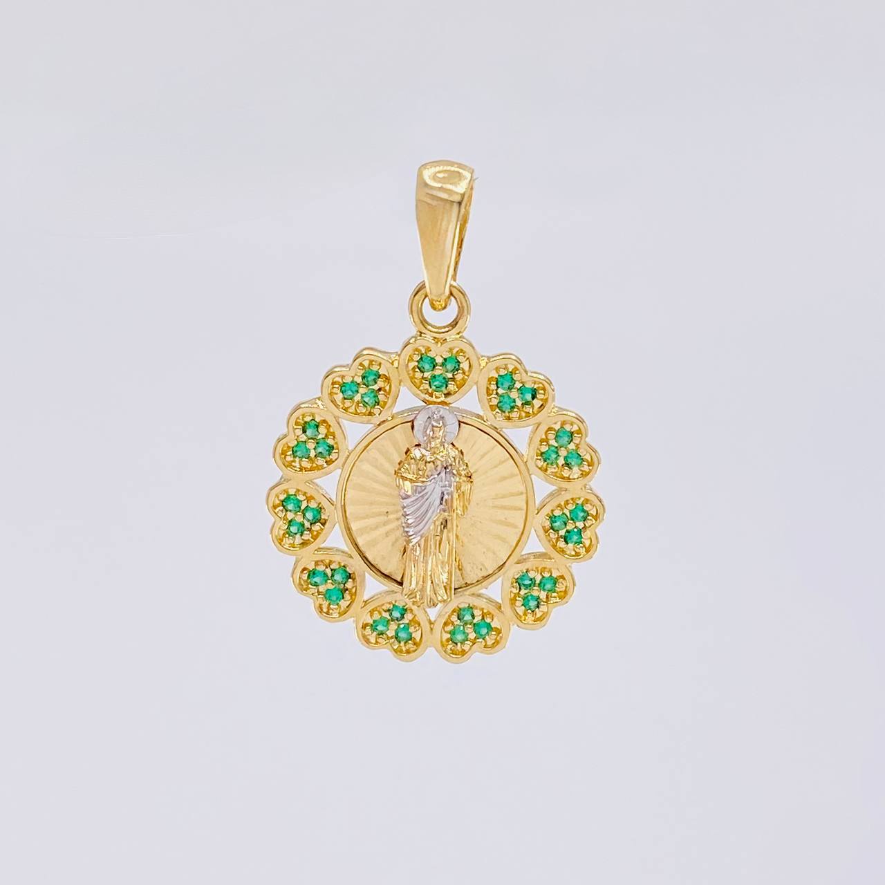 Pendant Bordered Hearts Saint Jude 3.4g / 1 in Two-Tone Yellow White 18K Gold