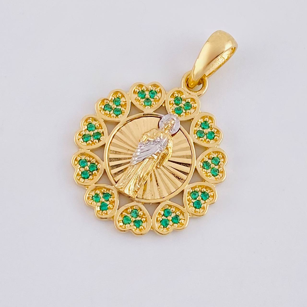 Pendant Bordered Hearts Saint Jude 3.4g / 1 in Two-Tone Yellow White 18K Gold
