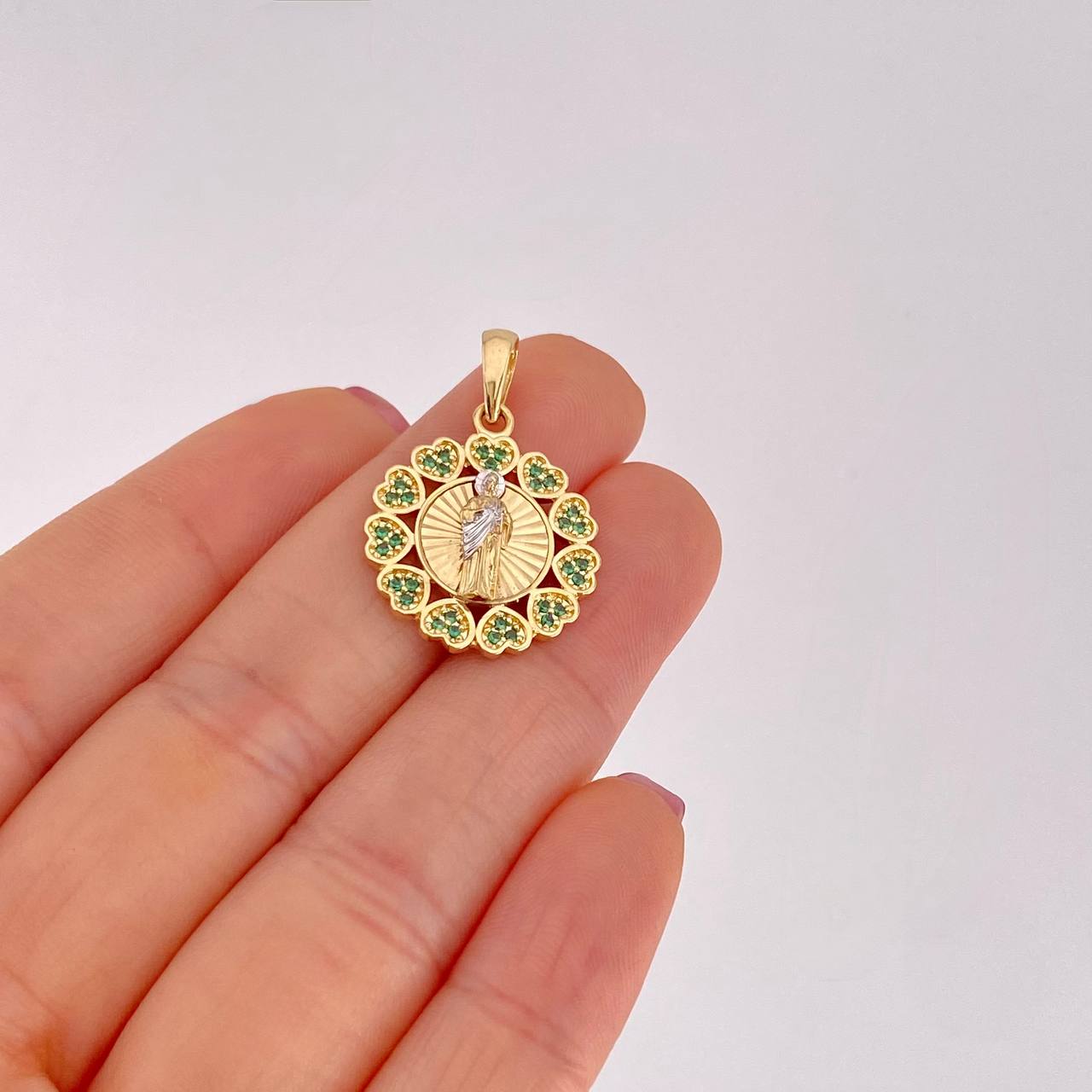 Pendant Bordered Hearts Saint Jude 3.4g / 1 in Two-Tone Yellow White 18K Gold