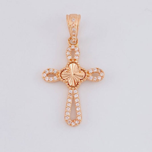 Dije Cruz Trebol Diamantado 1.8g / 1 1/4 in Oro Rosa 18K