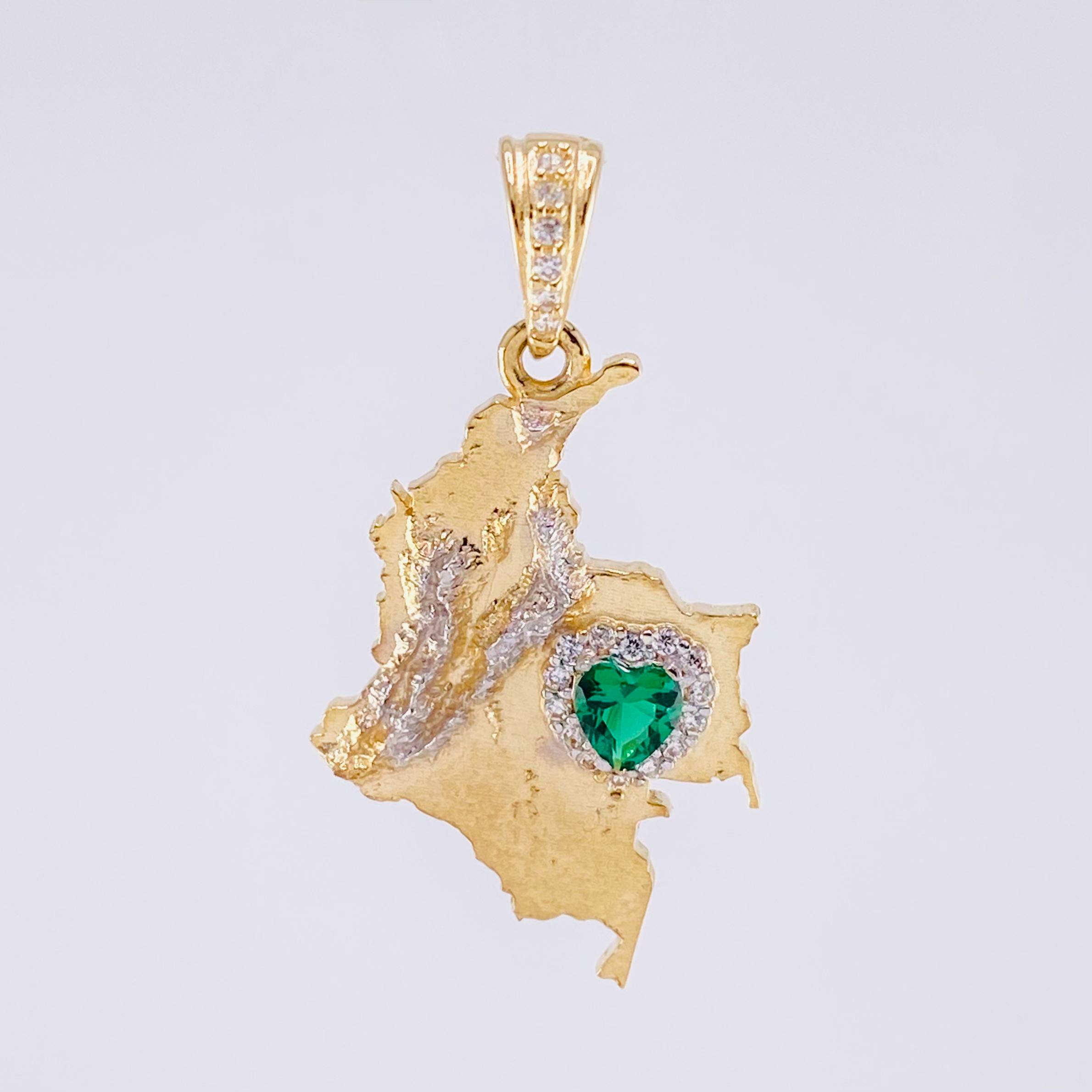 Dije Mapa Colombia 2.8g / 1 1/4 in Dos Oros Amarillo Blanco 18K