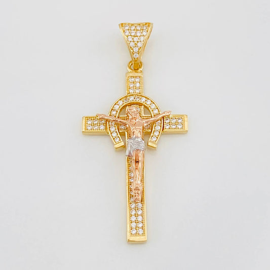 Pendant Christ Cross 4.45g / 1 1/2 in Three Golds 18K