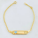 Baby Bracelet Wheat Rectangular Plate Heart 1.7gr / 5.1in-5.5in / 1.6mm Blue Resin Adjustable 18K Gold