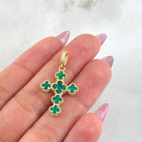 Dije Crúz Trebol Malaquita Verde 2.8gr / 1 1/4 in / Oro Amarillo Nac.Esp. 18K