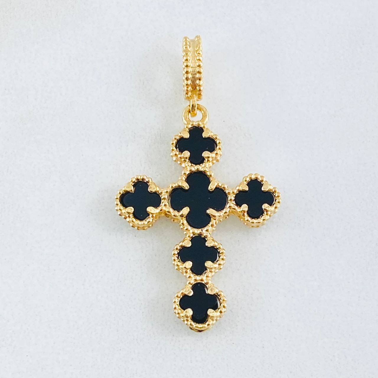 Clover Cross Pendant Black Onyx 2.85gr / 1 1/4 in / 18K Yellow Gold Special Edition *