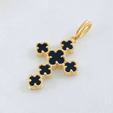 Dije Crúz Trebol Onix Negro 3gr / 1 1/4 in / Oro Amarillo Nac.Esp. 18K