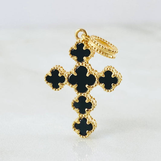 Dije Crúz Trebol Onix Negro 3gr / 1 1/4 in / Oro Amarillo Nac.Esp. 18K