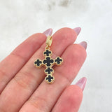 Dije Crúz Trebol Onix Negro 3gr / 1 1/4 in / Oro Amarillo Nac.Esp. 18K