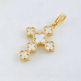 Clover Cross Pendant White Mother-of-Pearl 3gr / 1 1/4 in / 18K Yellow Gold Special Finish