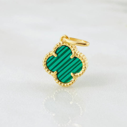 Dije Trebol Malaquita Verde 1.6gr / 3/4 in / Oro Amarillo Nac.Esp. 18K