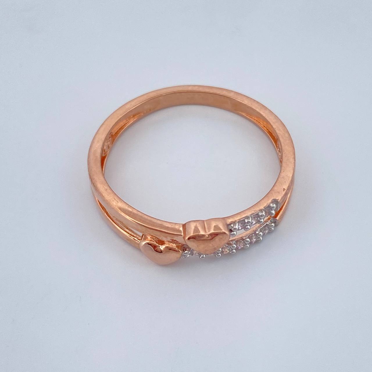 Anillo Doble Corazon 2.5gr / T7 / Oro Rosa 18K %