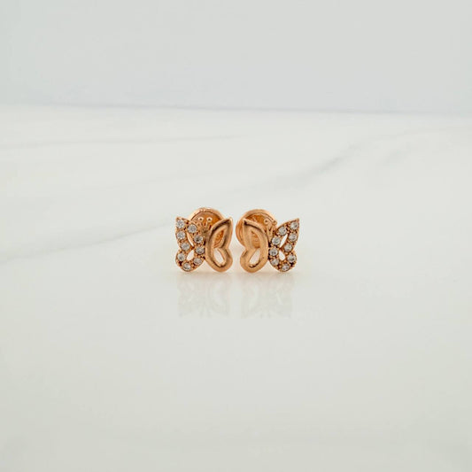 Butterfly Silhouette Stud Earrings 0.9gr / 6.63mm Rose Gold 18K &
