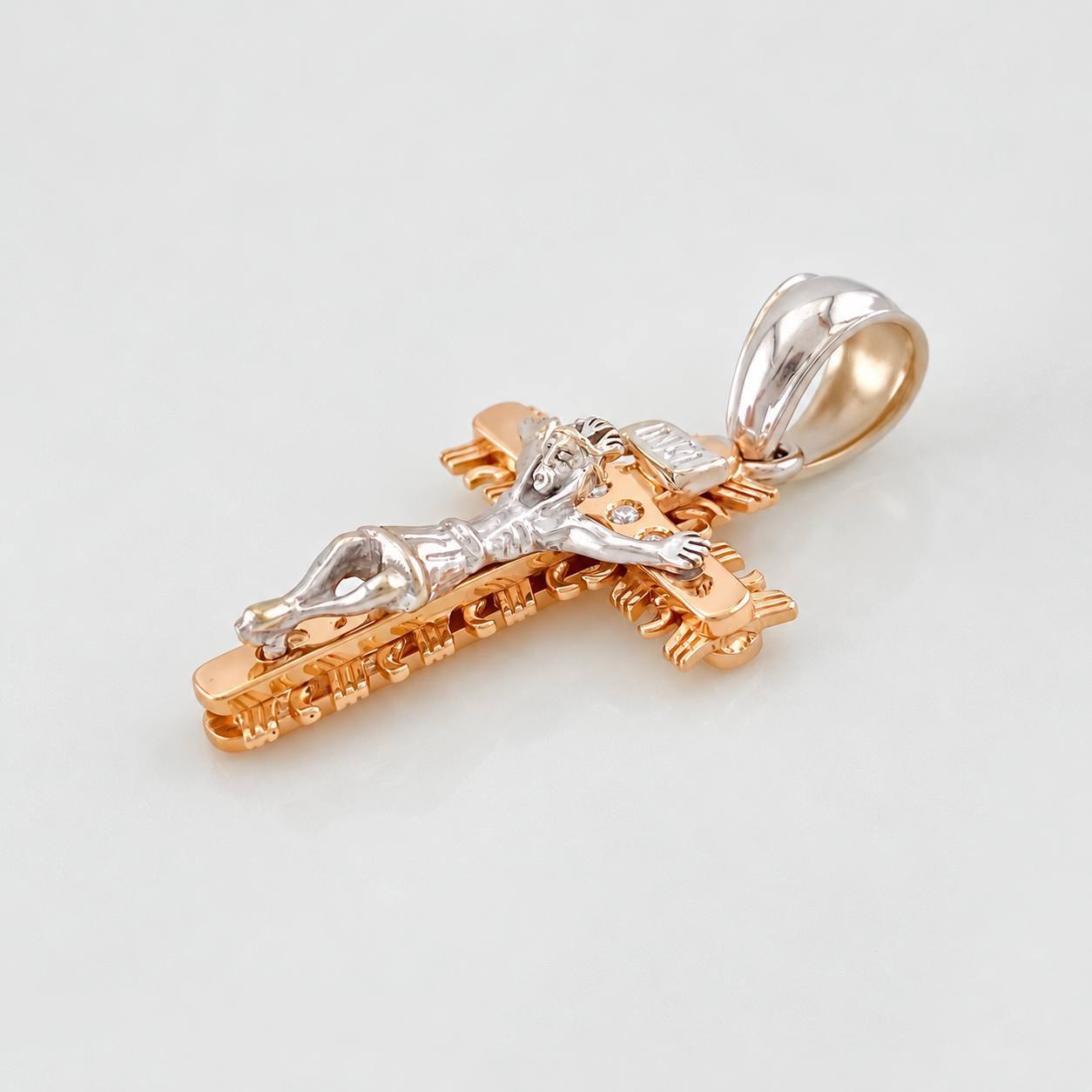 Christ Cross Pendant 8.15g / 1 1/2 in Two-Tone White and Rose 18K Gold