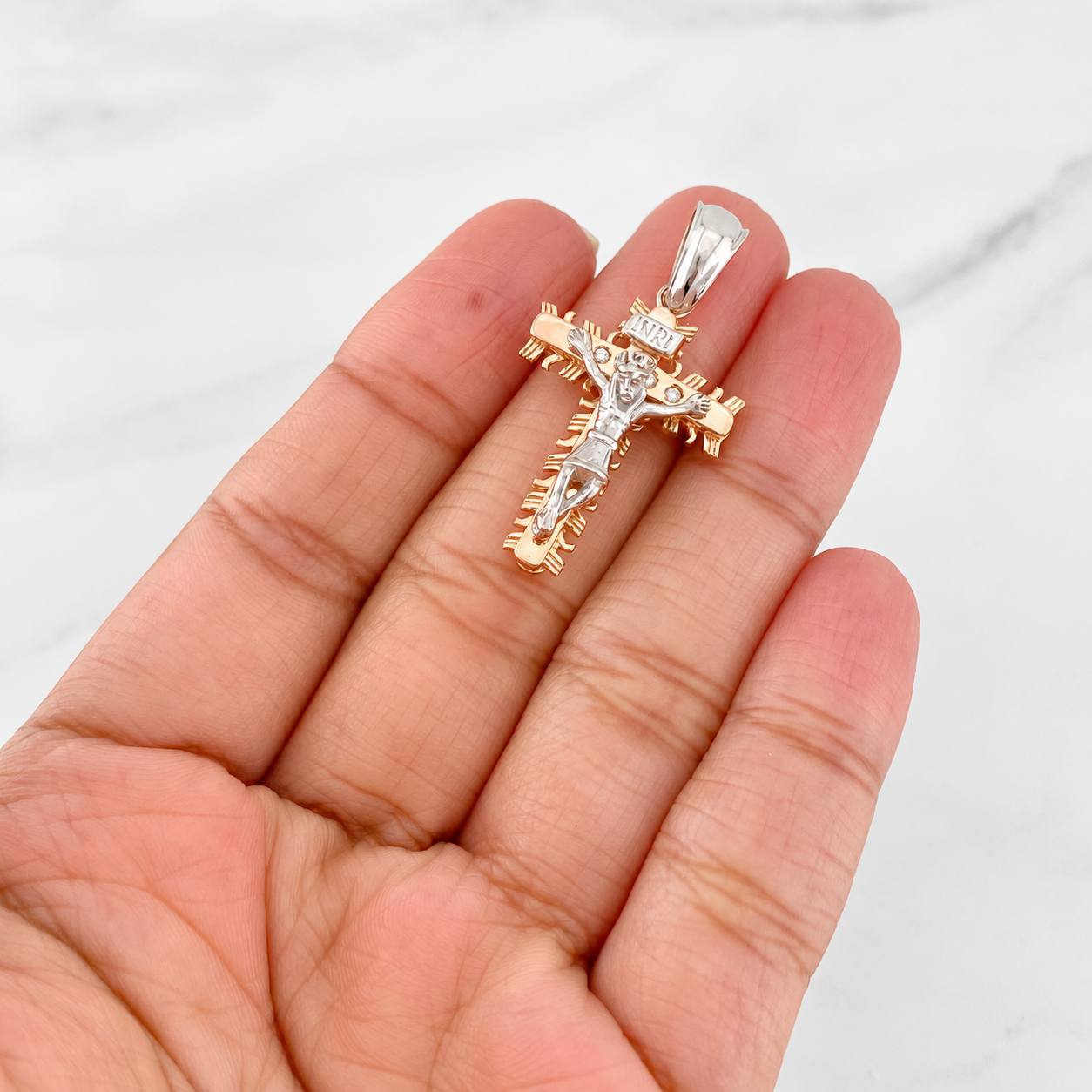Christ Cross Pendant 8.15g / 1 1/2 in Two-Tone White and Rose 18K Gold