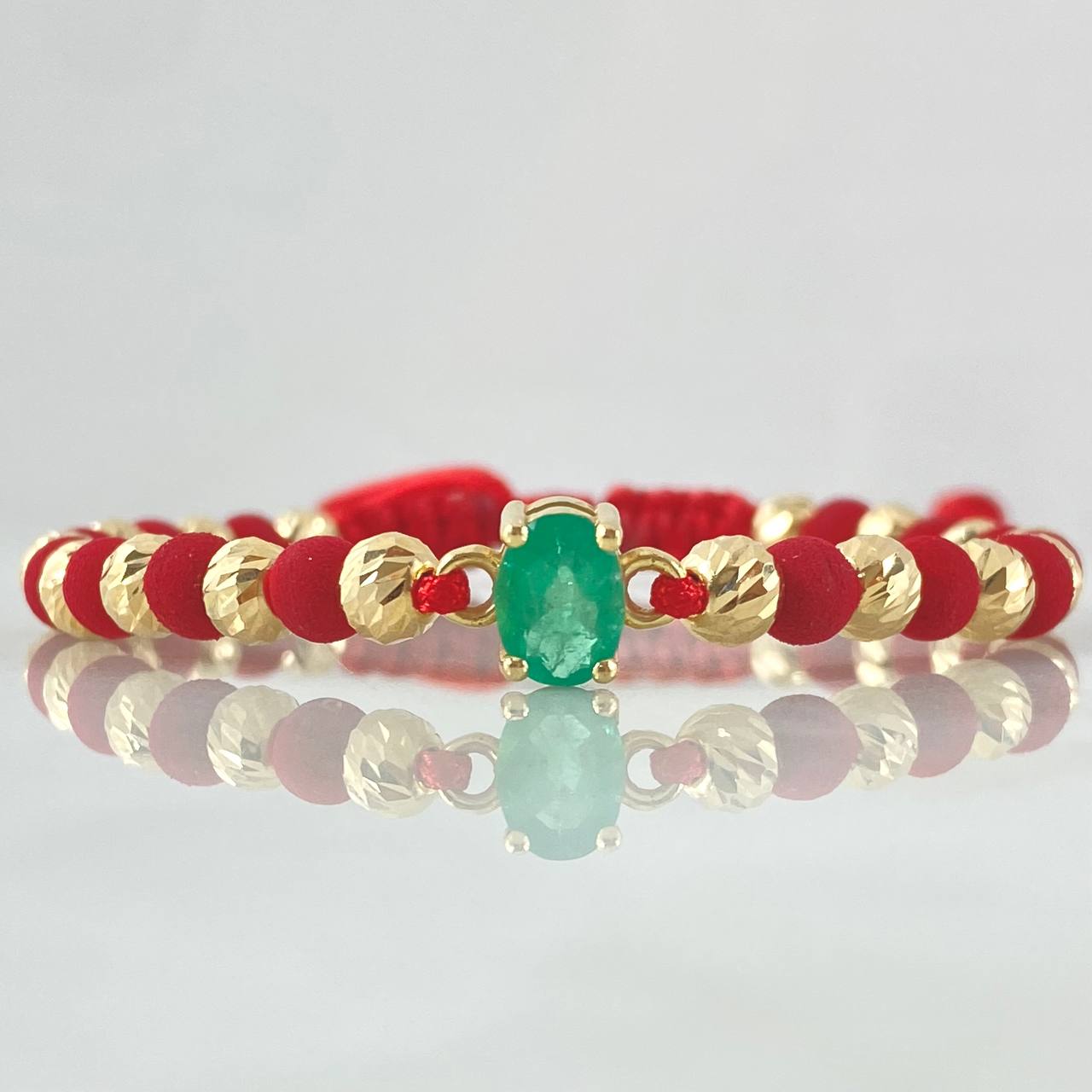 Red Bracelet Charm Circular Stone 2gr / 5mm Beads Diamond Cut 16pcs Emerald 79pts Yellow Gold 18K (Jewel) *