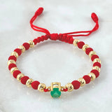 Red Bracelet Charm Circular Stone 2gr / 5mm Beads Diamond Cut 16pcs Emerald 79pts Yellow Gold 18K (Jewel) *