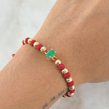 Red Bracelet Charm Circular Stone 2gr / 5mm Beads Diamond Cut 16pcs Emerald 79pts Yellow Gold 18K (Jewel) *