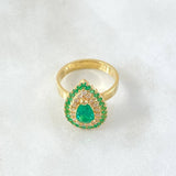 Halo Ring Drop Dense 6.15gr / T6 3/4 / Emeralds 1.17 Qts Diamonds 34pts Yellow Gold 18K (Jewel) *