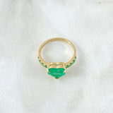 Heart Trap Ring 2.6gr / T7 / Central Emerald 1.5 Qts Side Emeralds 40pts 18K Yellow Gold (Jewel) *