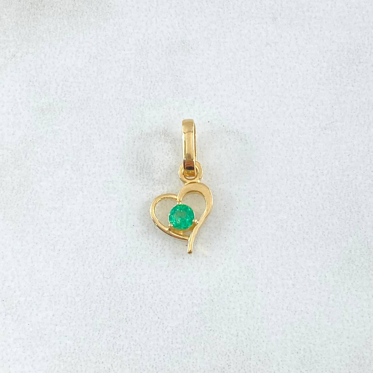 Pendant Solitaire in Heart 0.7gr / 1.5cm / Emerald 8pts Yellow Gold 18K (Jewel) *