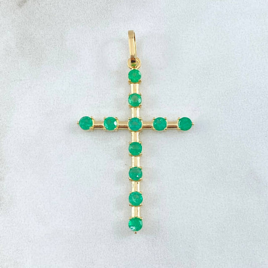 Dije Crúz Baculada 3gr / 4.6cm / Esmeraldas 1.21 Qts Oro Amarillo 18K (Joya) *