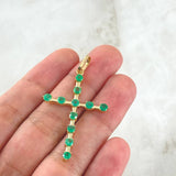 Dije Crúz Baculada 3gr / 4.6cm / Esmeraldas 1.21 Qts Oro Amarillo 18K (Joya) *