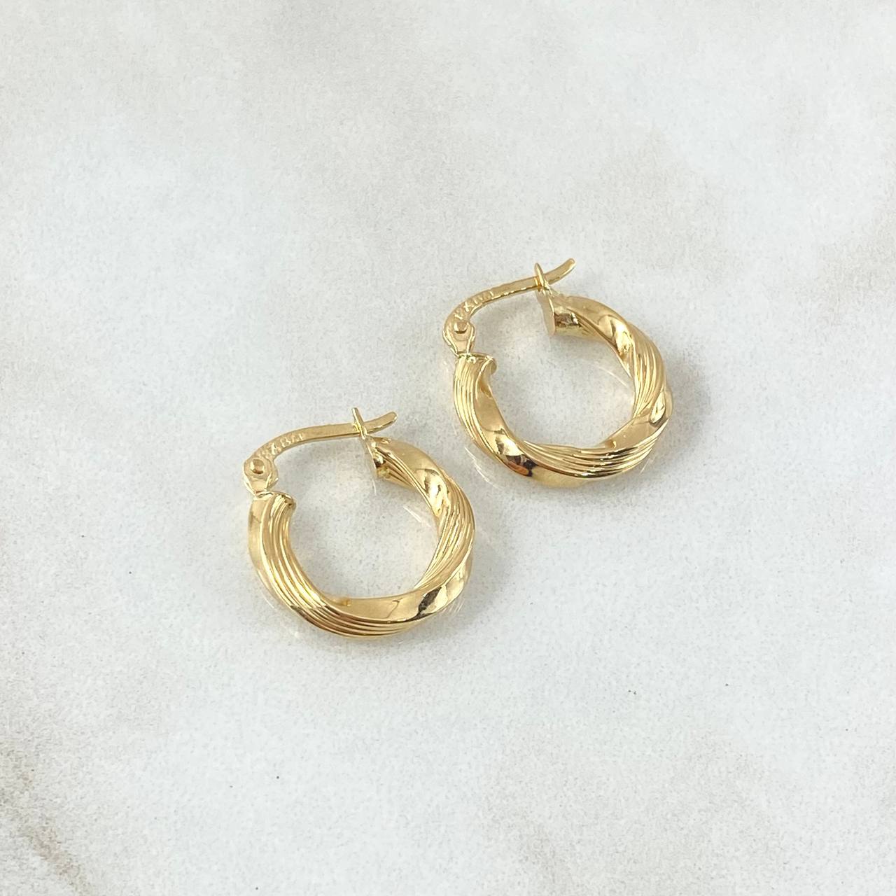 Hoop Earrings May 1.35gr / 1.5cm / Striped Yellow Gold 18K