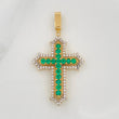 Dense Cross Pendant Emeralds 75 pts Diamonds 32 pts 6.7gr / 1 3/4 in / Two Yellow White Golds 18K %