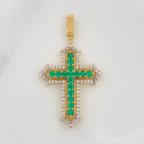 Dense Cross Pendant Emeralds 75 pts Diamonds 32 pts 6.7gr / 1 3/4 in / Two Yellow White Golds 18K %