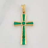 Cross Pendant Emeralds 95 pts 2.95gr / 1 1/2 in / Yellow Gold 18K %