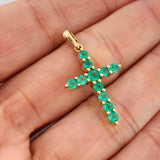 Pendant Cross Green Light Emeralds 1.03 cts 1.9gr / 1 1/4 in / 18K Yellow Gold %