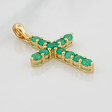 Pendant Cross Green Light Emeralds 1.03 cts 1.9gr / 1 1/4 in / 18K Yellow Gold %