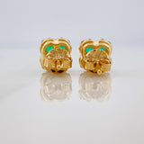 Stud Earrings Flower Emeralds 52 pts Diamonds 23 pts 2.45gr / Two-tone Yellow White 18K Gold %