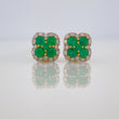 Stud Earrings Flower Emeralds 52 pts Diamonds 23 pts 2.45gr / Two-tone Yellow White 18K Gold %