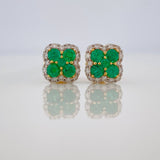 Stud Earrings Flower Emeralds 52 pts Diamonds 23 pts 2.45gr / Two-tone Yellow White 18K Gold %