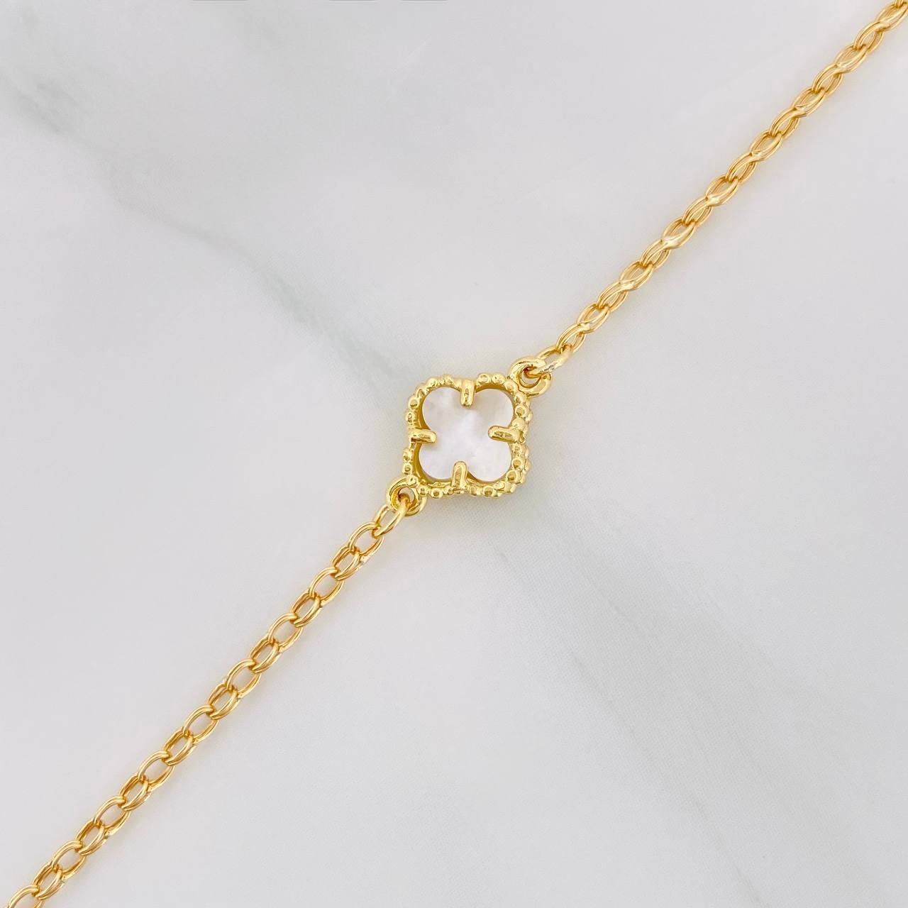 Tobillera Rolo Trebol 3.25g / 9 3/4 in / 1.3mm Oro Amarillo 18K