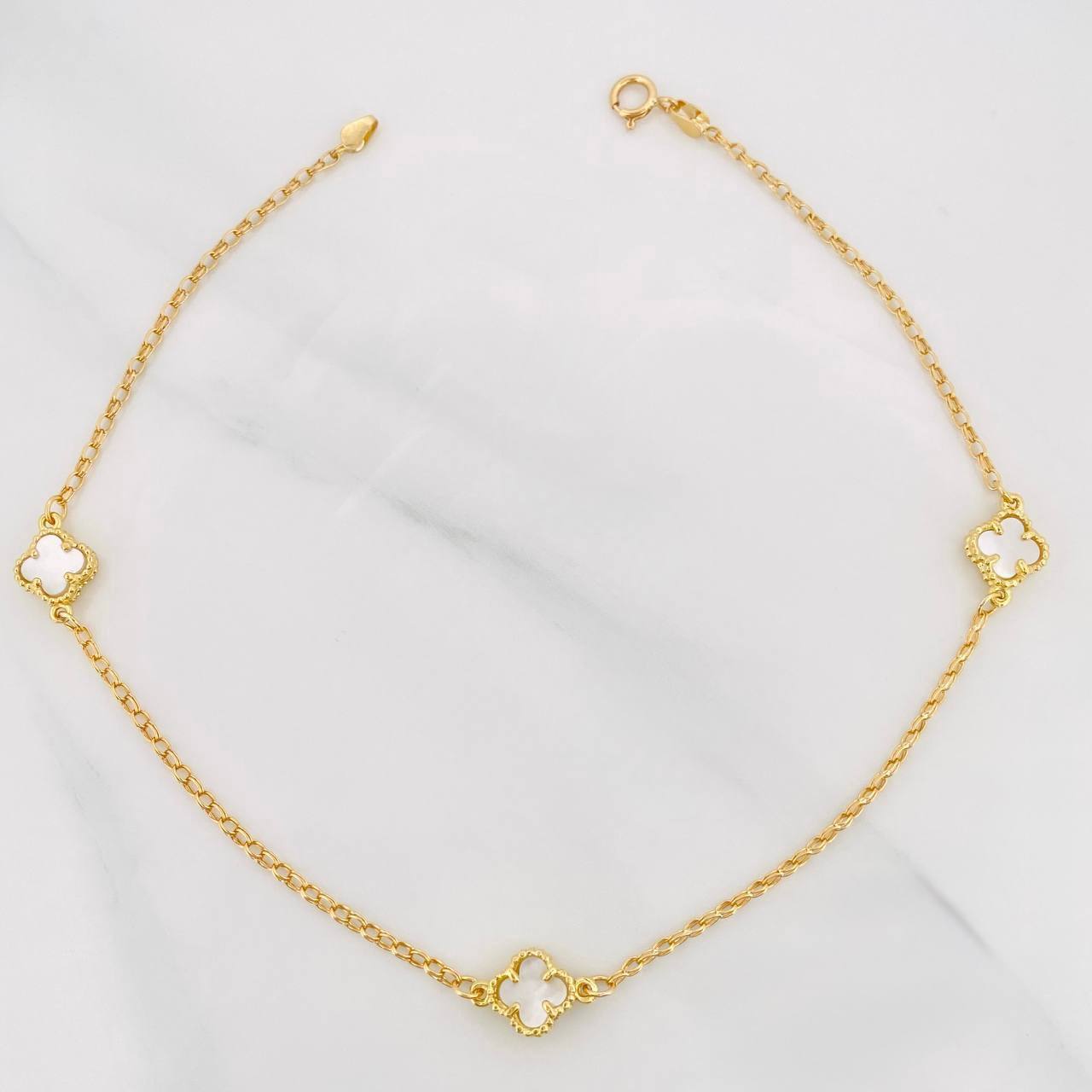 Tobillera Rolo Trebol 3.25g / 9 3/4 in / 1.3mm Oro Amarillo 18K