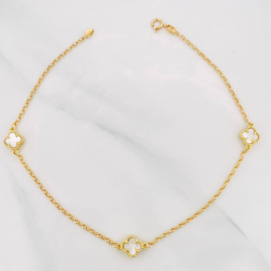 Tobillera Rolo Trebol 3.25g / 9 3/4 in / 1.3mm Oro Amarillo 18K