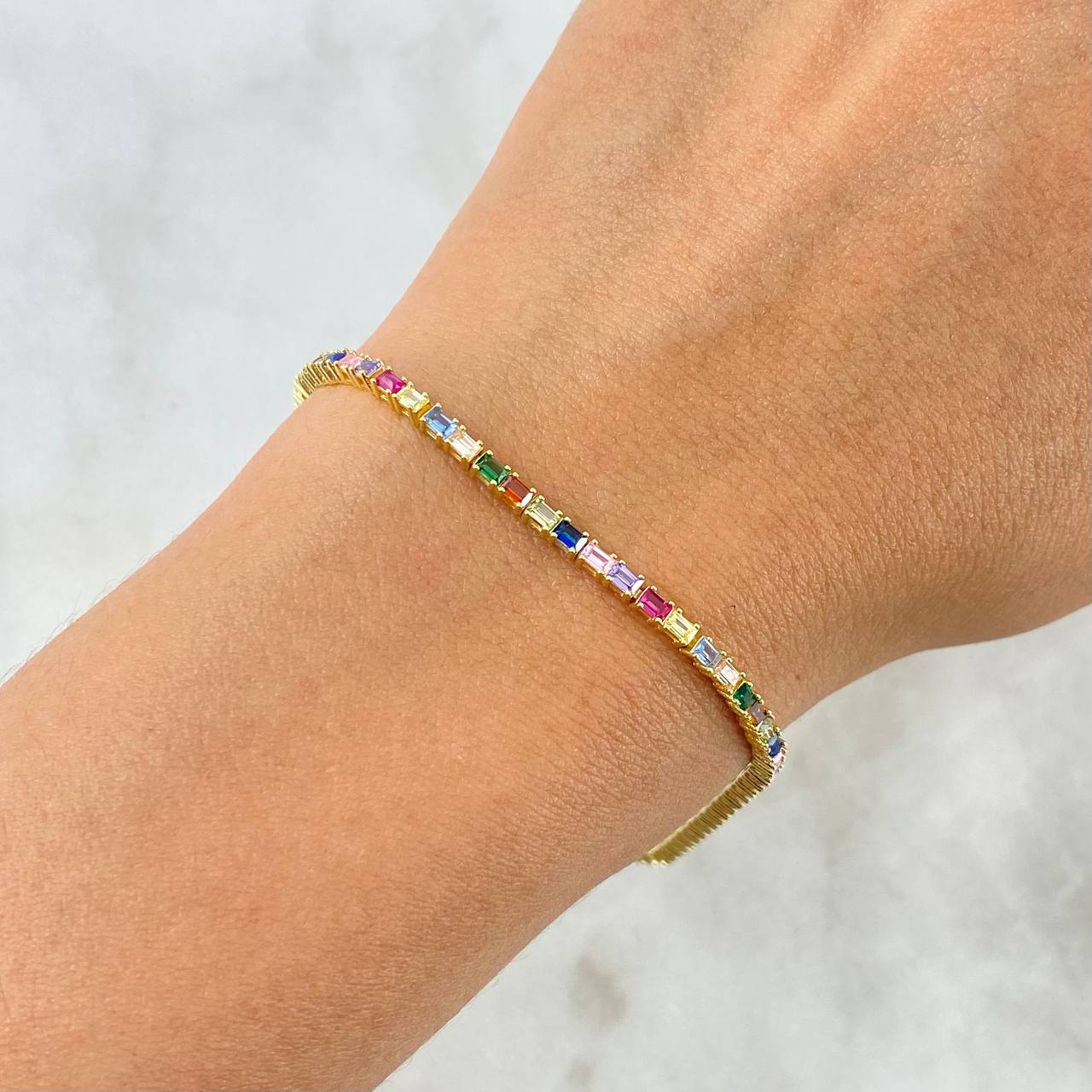 Bracelet Tennis 5.85gr / 19cm / 2.2mm Colored Zircons Yellow Gold +4 *