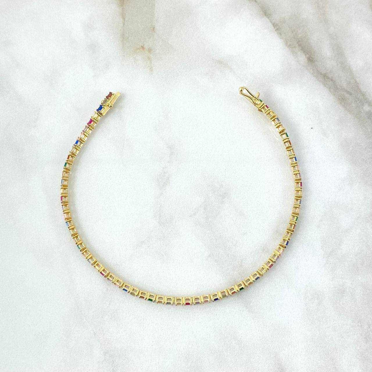 Bracelet Tennis 5.85gr / 19cm / 2.2mm Colored Zircons Yellow Gold +4 *