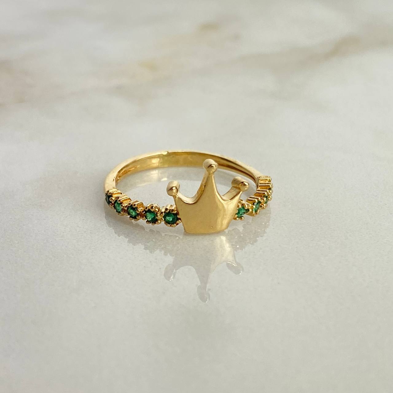 Crown Ring 2.2gr / T6 3/4 / Green Zircons Yellow Gold ©
