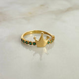 Crown Ring 2.2gr / T6 3/4 / Green Zircons Yellow Gold ©