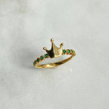 Crown Ring 2.2gr / T6 3/4 / Green Zircons Yellow Gold ©