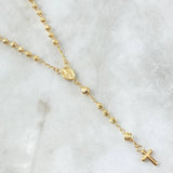 Rosario Virgen Milagrosa 7.75gr / 50cm / 3mm-4mm Bolas Diamantadas Crúz Lisa Oro Amarillo 18K