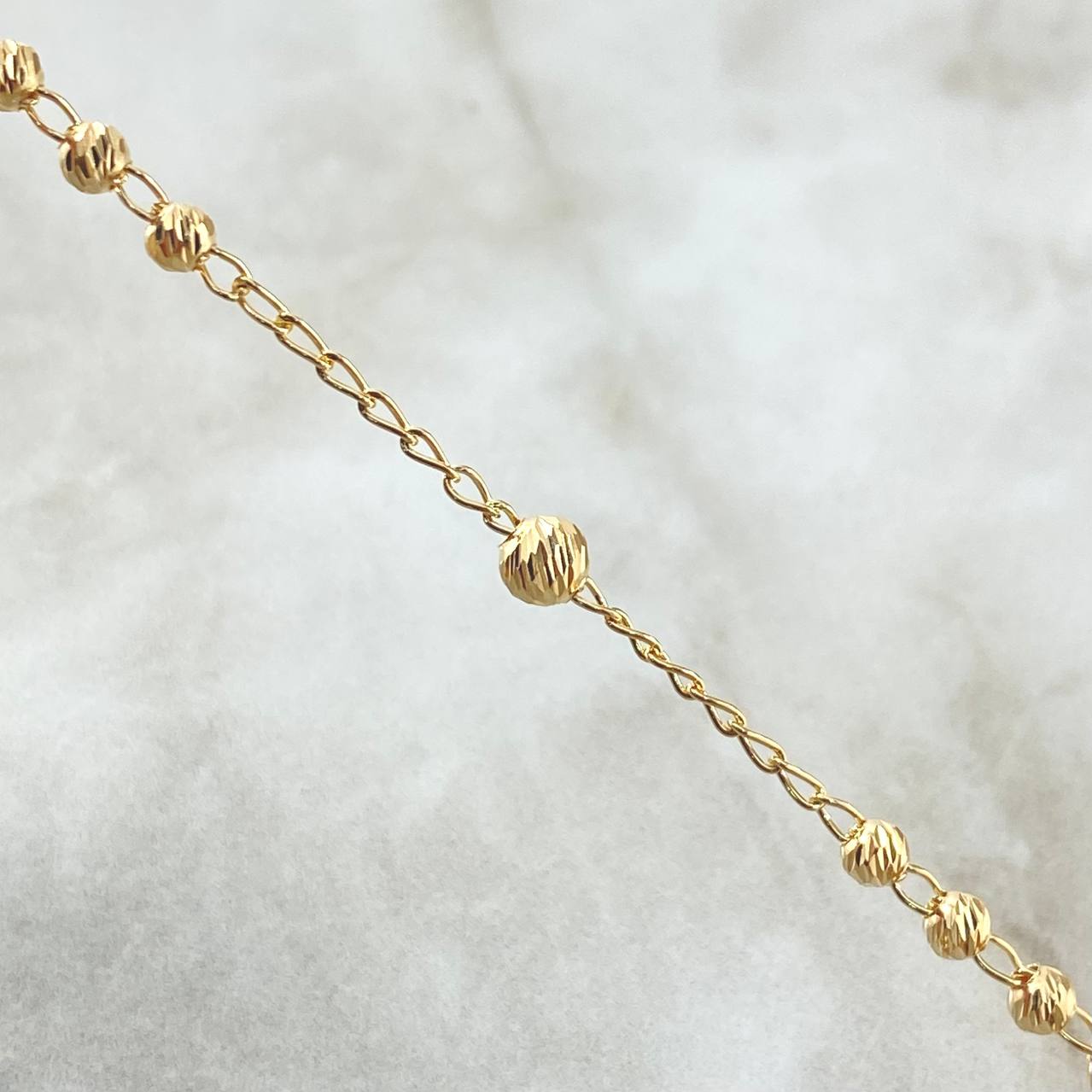 Rosario Virgen Milagrosa 7.85gr / 50cm / 3mm-4mm Bolas Diamantadas Crúz Lisa Oro Amarillo 18K
