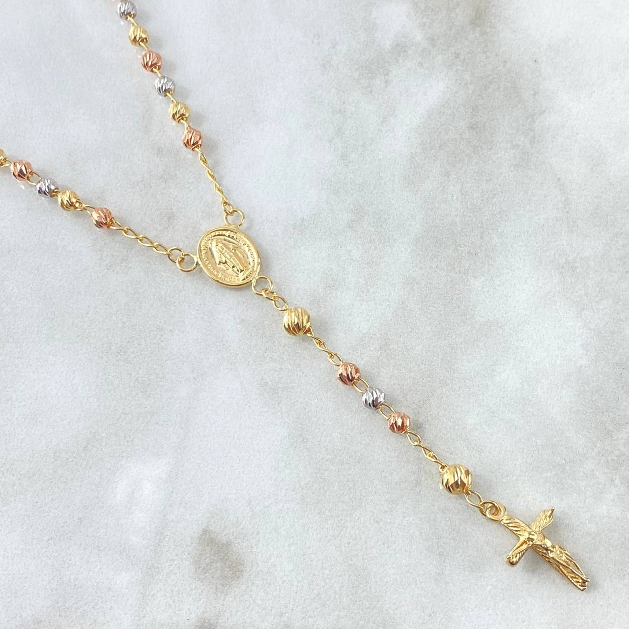 Miraculous Virgin Rosary 7.5gr / 45cm / 3mm-4mm Beads Diamond Cut Cross Cristo Basto Screwed Three 18K Gold *